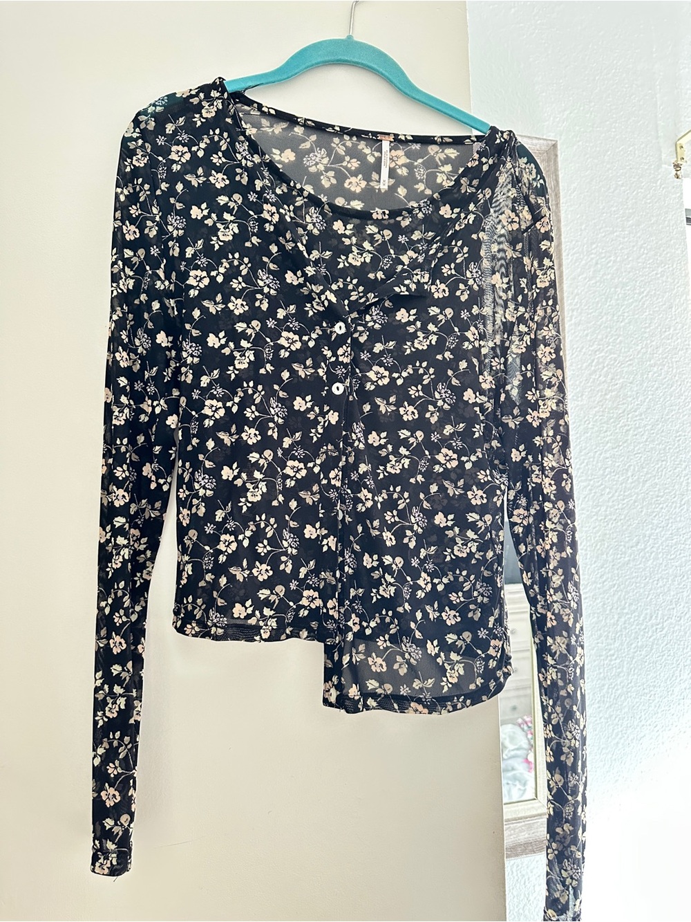 Free People Black Floral Long-Sleeve Button Top